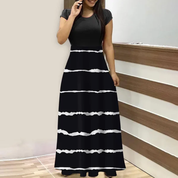 Women's Fashion Casual Loose Printed Round Neck Short Sleeve Long Dresses - Image 34