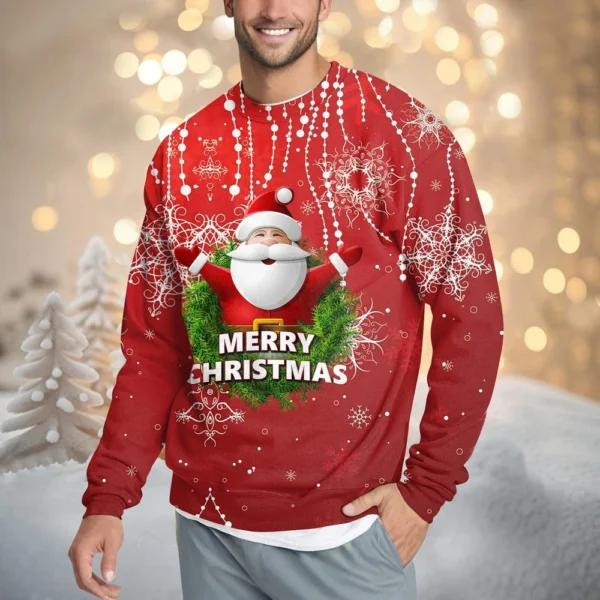 Men's Casual Fashion Comfortable Christmas Printed Round Neck Pullover - Image 37
