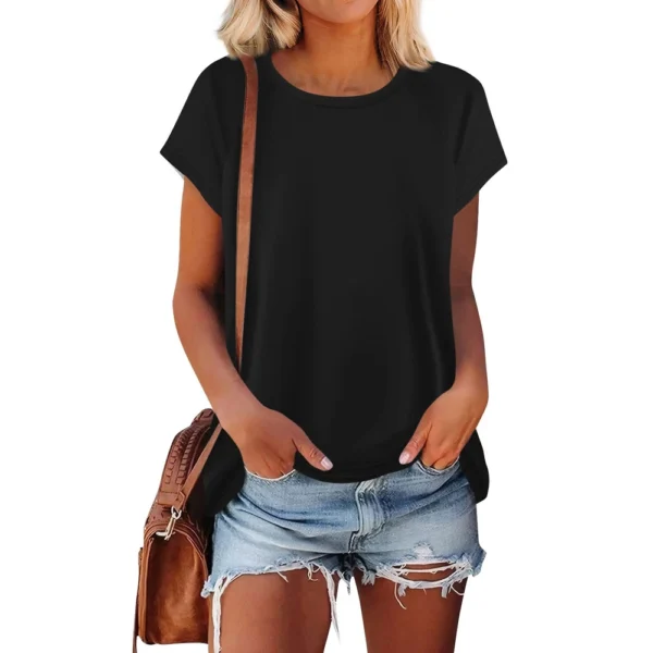 Women's Short Sleeve T Shirts Round Neck Tunic Tops Basic Loose Fit Pullover. - Image 3