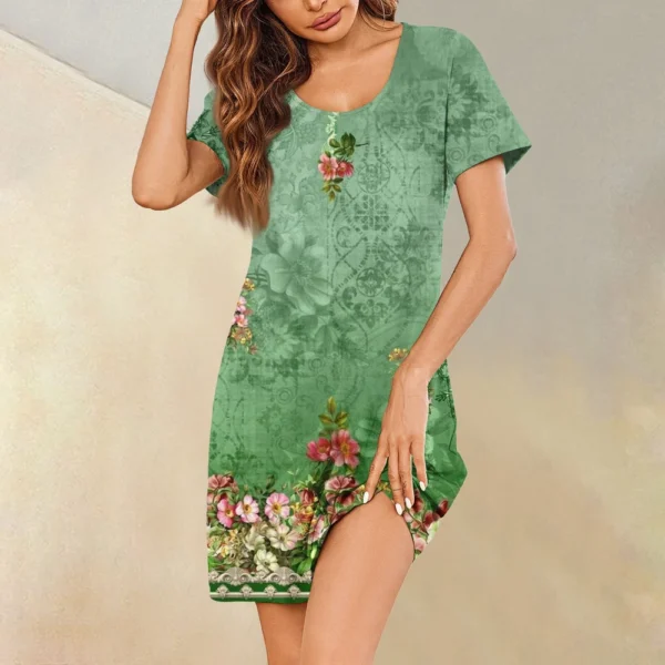 Womens Summer Dresses Short Sleeve Linen Casual T-Shirt Dresses Swing Beach - Image 13