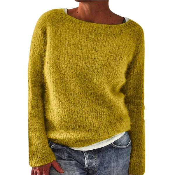 Women's Fashionable Casual Solid Color Round Neck Pullover Loose Long Sleeved - Image 32