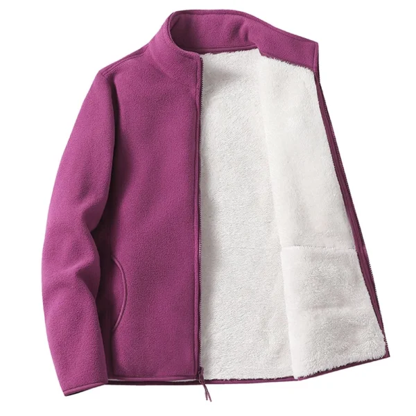 Women's Loose Casual Solid Color Lambswool Stand Up Collar Cardigan Jacket Long - Image 11