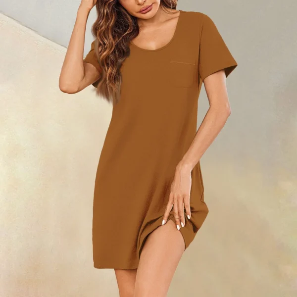 Womens Summer Dresses Short Sleeve Linen Casual T-Shirt Dresses Swing Beach - Image 25