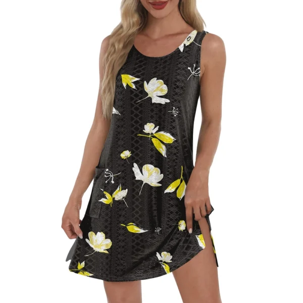 Women's Casual Sundress With Pockets Summer Boho Beach Dress T-Shirts Dress V - Image 5