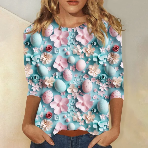 Women's Printed Tops Plus Size Casual Easter Basic Fashion 3/4 Sleeve Pullover - Image 25