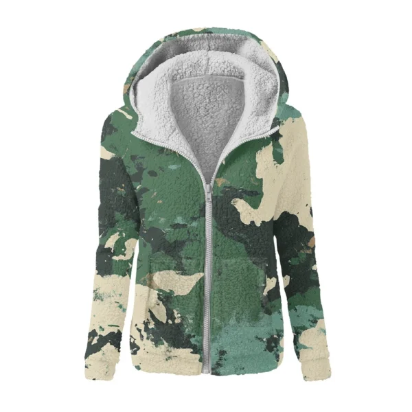 Women's Winter Camouflage Print Casual Fashion Plush Hooded Zipper Sweater - Image 14