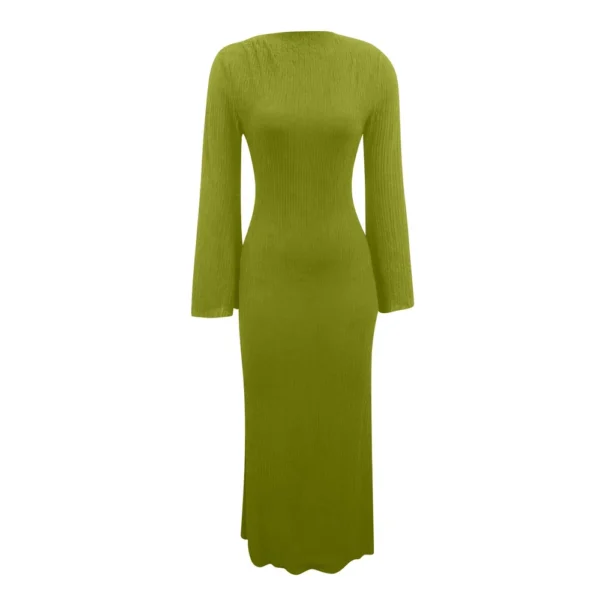 Women's Fall Dresses 2024 Maxi Dresses Solid Flare Sleeve Dress Bodycon Dresses - Image 5
