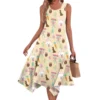 Women's Casual Fashion Round Neck Sleeveless Print Irregular Hem Midi Dress - Image 4