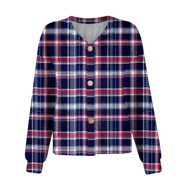 Women's Fashion Short Jacket Casual  Plaid Print Single Breasted Plush Top ﻿ - Image 12