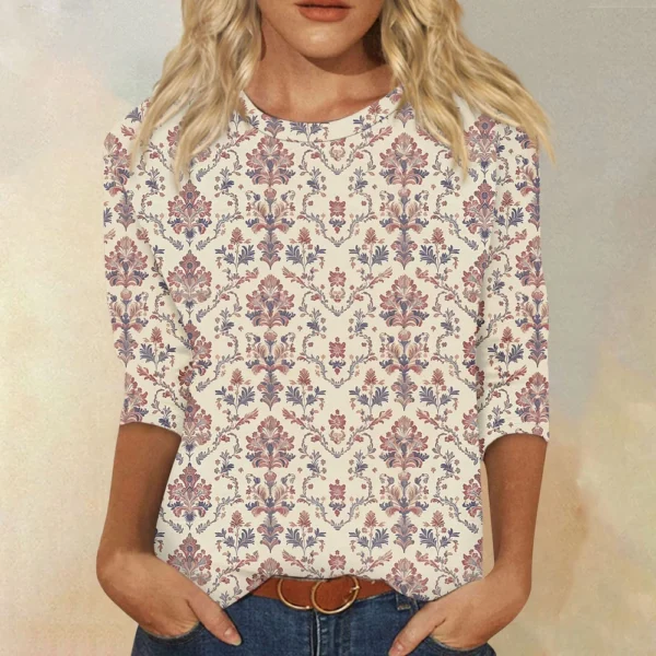 Women's Round Neck Short Sleeved Daily Fashion Casual Printed Loose T-Shirt - Image 28