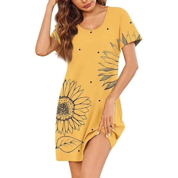 Womens Summer Dresses Short Sleeve Linen Casual T-Shirt Dresses Swing Beach - Image 23