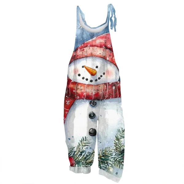 Women's Vintage Casual Print Loose Christmas Jumpsuit Shoulder Strap - Image 2