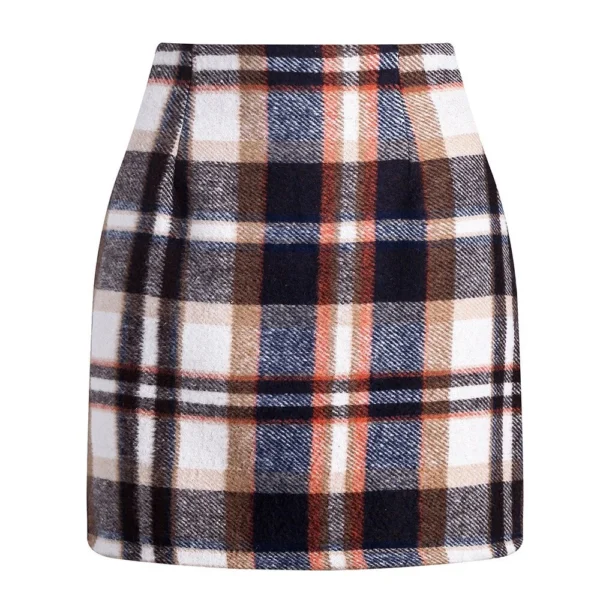 Womens High Waist Plaid Skirt Bodycon Pencil Wool Mini Skirts - Image 14