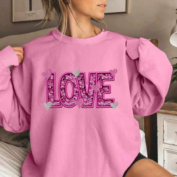 Women's T-shirt Tops Loose, Fashionable And Casual  Valentine's Day Print Round - Image 16