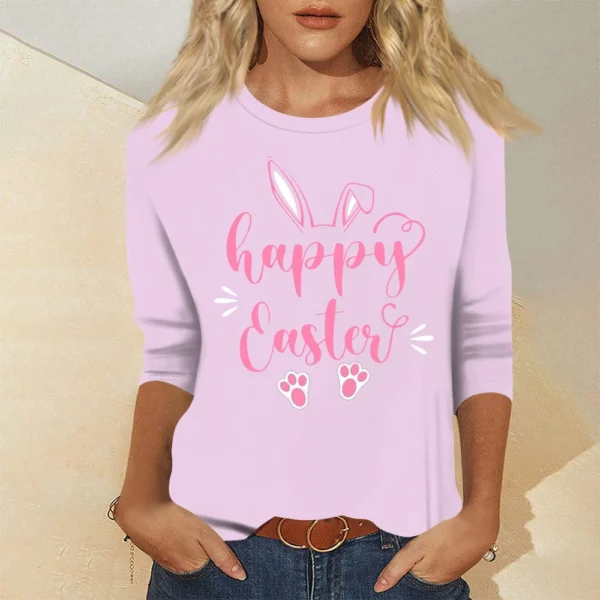 Women's Tops Basic Casual Printed 3/4 Sleeve Plus Size Easter Fashion Pullover - Image 22