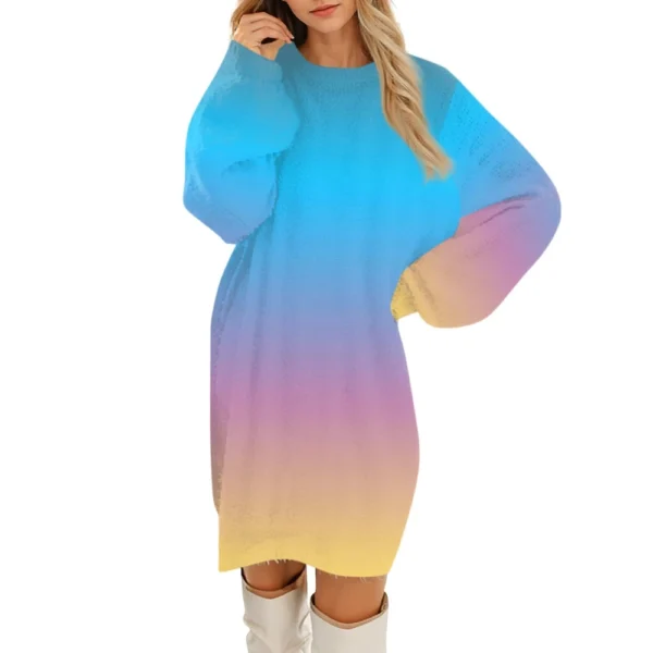 Women's Round Neck Casual Long Sleeve Plush Dresses - Image 41