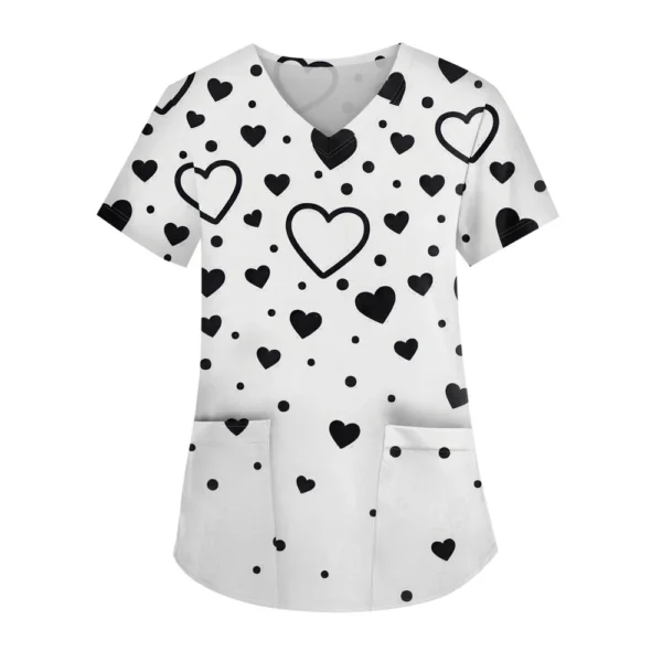 Women's Fashion V-neck Short Sleeve Workwear With Pockets Printed Tops - Image 28