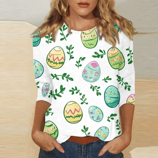 Women's Printed Easter Basic Tops Casual 3/4 Sleeve Fashion Plus Size Pullover - Image 19