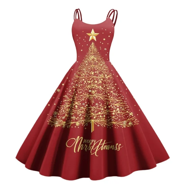 Women's Christmas Fashion Strapless Punk Printed Gothic Cocktail Dress Sexy - Image 25