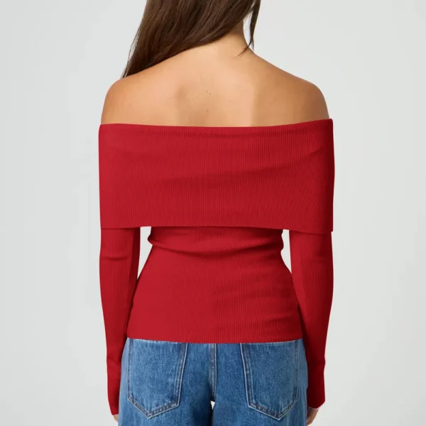 Womens Off The Shoulder Sweaters Long Sleeve Slouchy Knitted - Image 10
