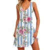 Women's Floral Print Dress, Vest, Skirt With Pockets, Beach Skirt, V-Neck Vest - Image 17