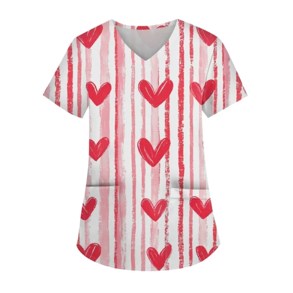 Women's Fashion V-neck Short Sleeve Workwear With Pockets Printed Tops - Image 17