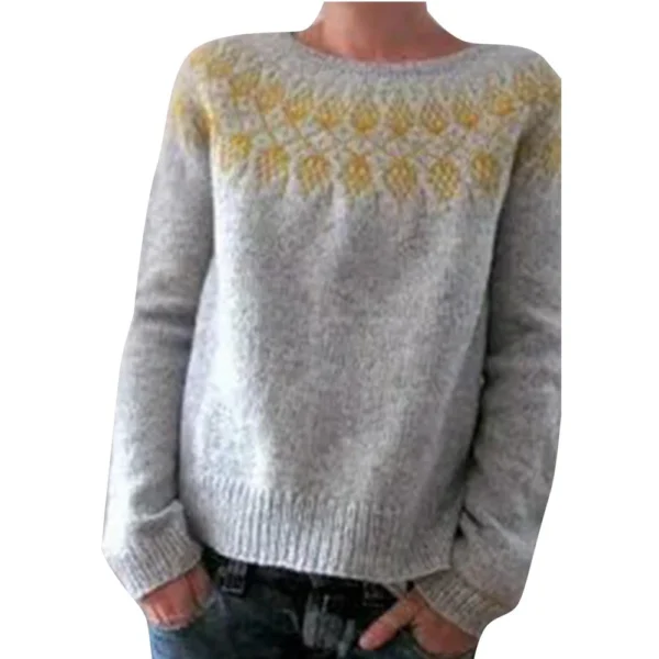Women's Fashionable Casual Printed Round Neck Pullover Loose Long Sleeved - Image 26