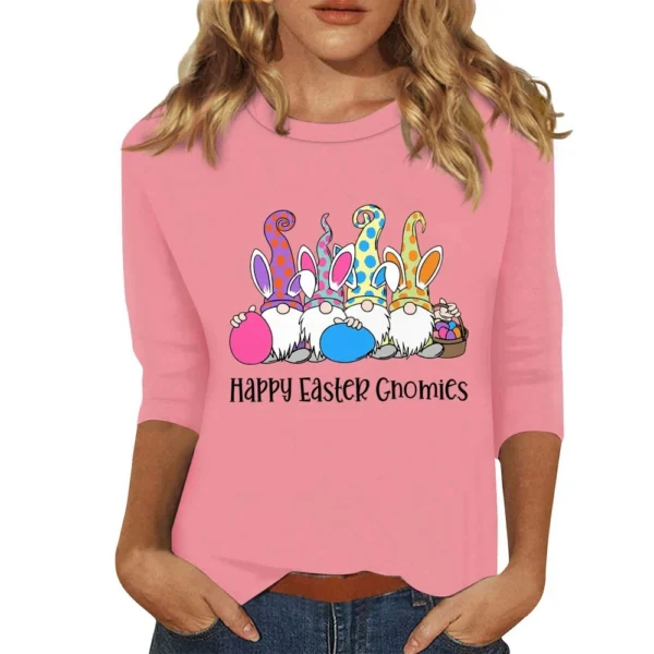 Women's Tops Fashion Plus Size Easter Basic Casual 3/4 Sleeve Printed Pullover - Image 25