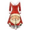 Women's Fashion V-neck Casual Fit Christmas Print Party Long Sleeve Dress - Image 4