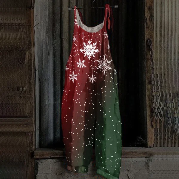 Women's Shoulder Strap Vintage Casual Print Christmas Jumpsuit Loose - Image 19