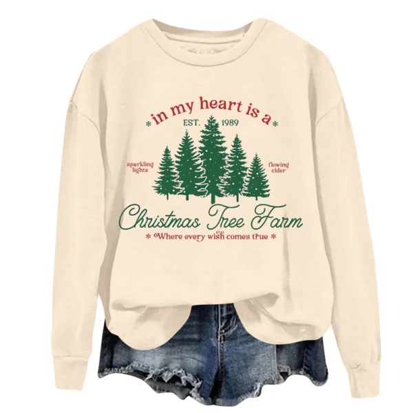 Women's Sweatshirt Sports Christmas Print Pullover Sweatshirt Round Neck Long - Image 15
