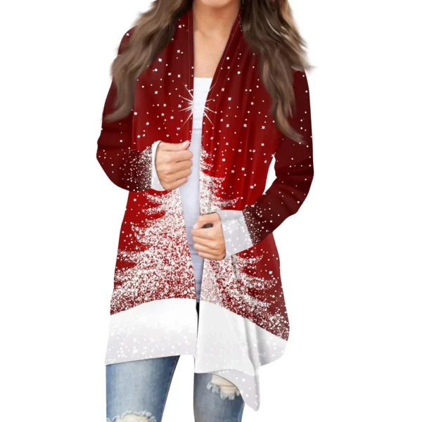 Women's Printed Casual Medium Length Jacket Fashion Christmas Cardigan Coat - Image 22