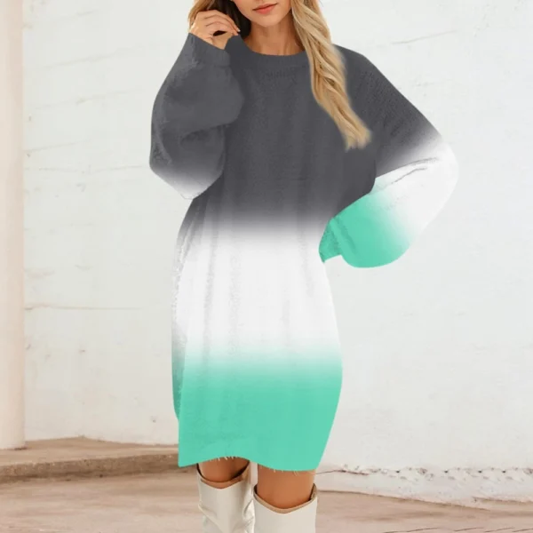 Women's Round Neck Casual Long Sleeve Plush Dresses - Image 28