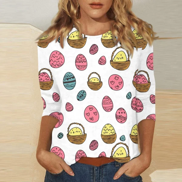 Women's Printed Easter Basic Tops Casual 3/4 Sleeve Fashion Plus Size Pullover - Image 31
