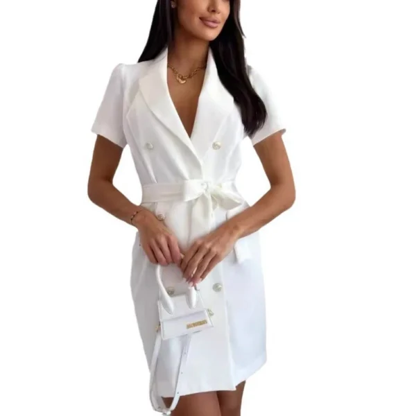 V-neck slim-fitting short-sleeved suit dress - Image 4