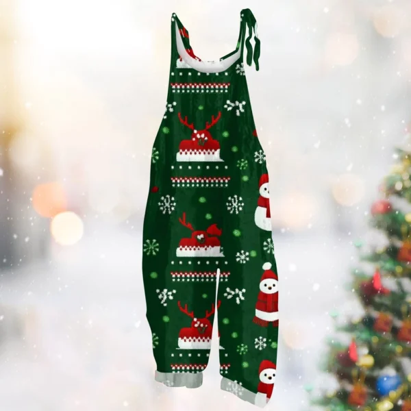 Women's Vintage Shoulder Strap Loose Print Christmas Jumpsuit Casual - Image 22