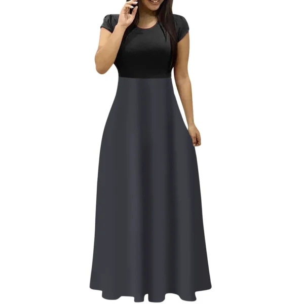 Women's Fashion Casual Loose Printed Round Neck Short Sleeve Long Dresses - Image 23