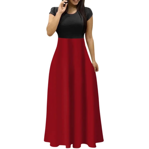 Women's Fashion Casual Loose Printed Round Neck Short Sleeve Long Dresses - Image 41