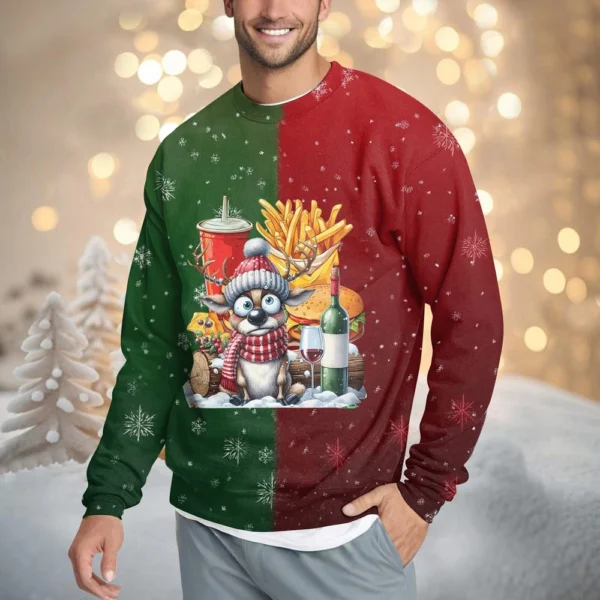 Men's Casual Fashion Comfortable Christmas Printed Round Neck Pullover - Image 16