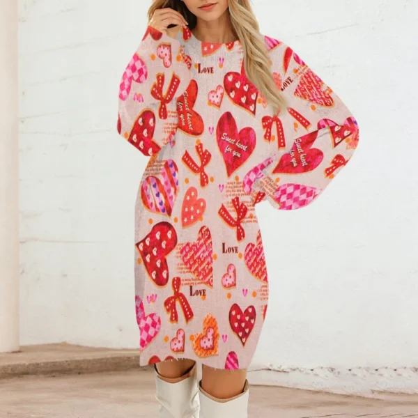Women's Round Neck Casual Long Sleeve Valentine's Day Plush Gradient Plaid - Image 13