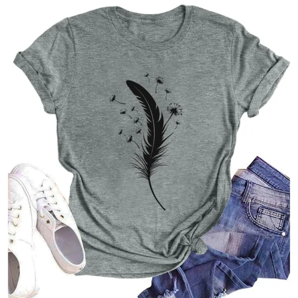 Women's Printed Round Neck Loose Daily Casual Short Sleeved Fashion T-Shirt - Image 19