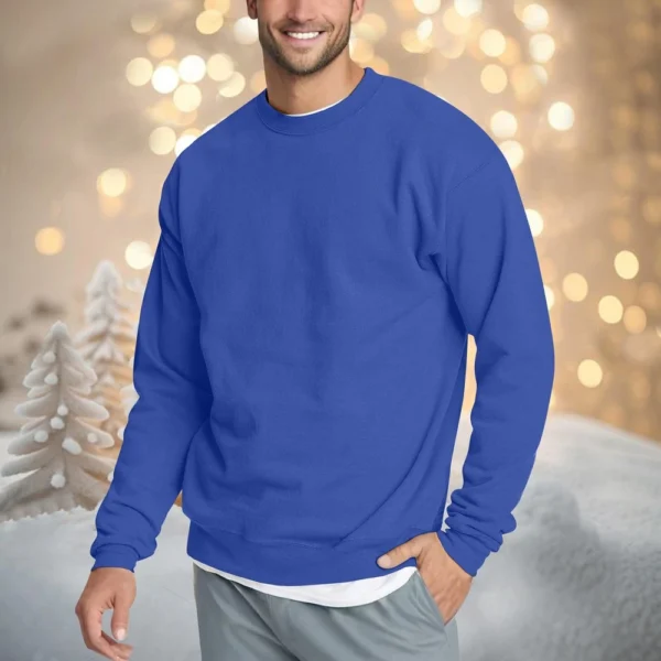 Men's Casual Fashion Comfortable Solid Color Round Neck Pullover Sweatshirt - Image 16