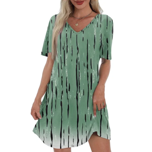 Women's Casual And Fashionable V-neck Short Sleeve Printing Mid Length Dress - Image 9