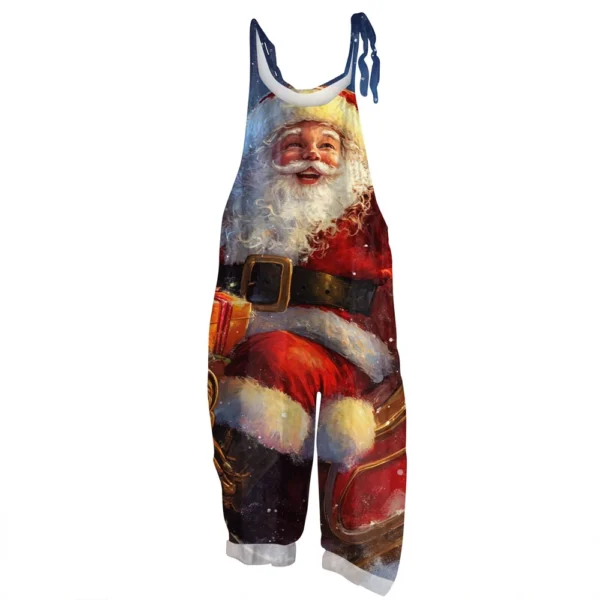 Women's Vintage Casual Print Loose Christmas Jumpsuit Shoulder Strap - Image 9