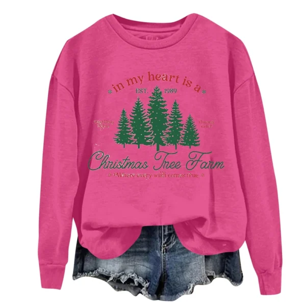 Women's Sweatshirt Sports Christmas Print Pullover Sweatshirt Round Neck Long - Image 27
