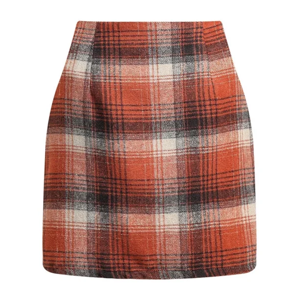 Womens High Waist Plaid Skirt Bodycon Pencil Wool Mini Skirts - Image 8