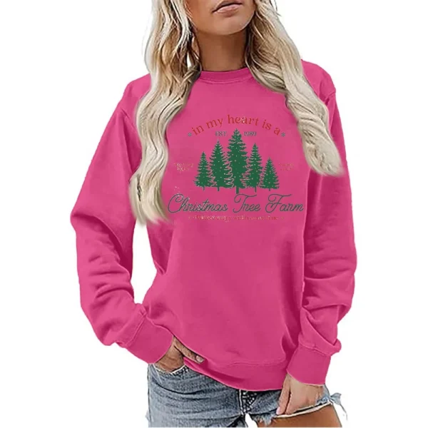 Women's Sweatshirt Sports Christmas Print Pullover Sweatshirt Round Neck Long - Image 25