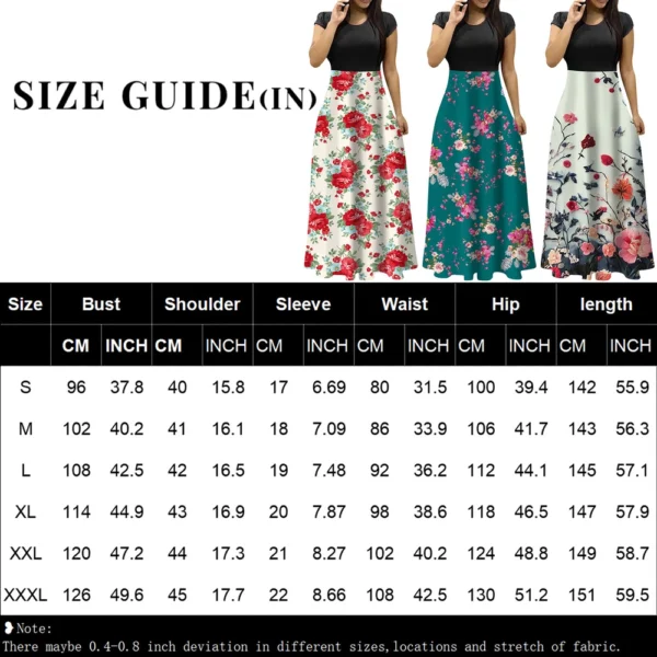 Women's Fashion Casual Loose Printed Round Neck Short Sleeve Long Dresses - Image 21