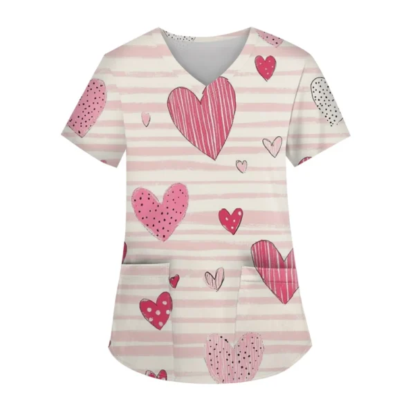 Women's Fashion V-neck Short Sleeve Workwear With Pockets Printed Tops - Image 25