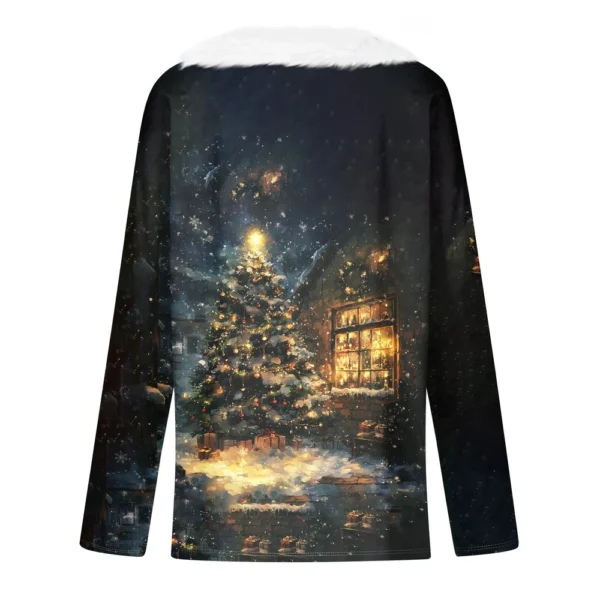 Women's Shirt V Neck Christmas Top Long Sleeve Party Fleece Collar T Shirt - Image 12